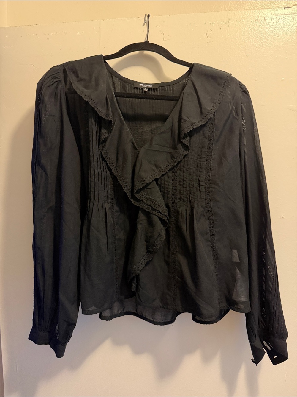 Madewell Black Ruffled V-Neck Blouse